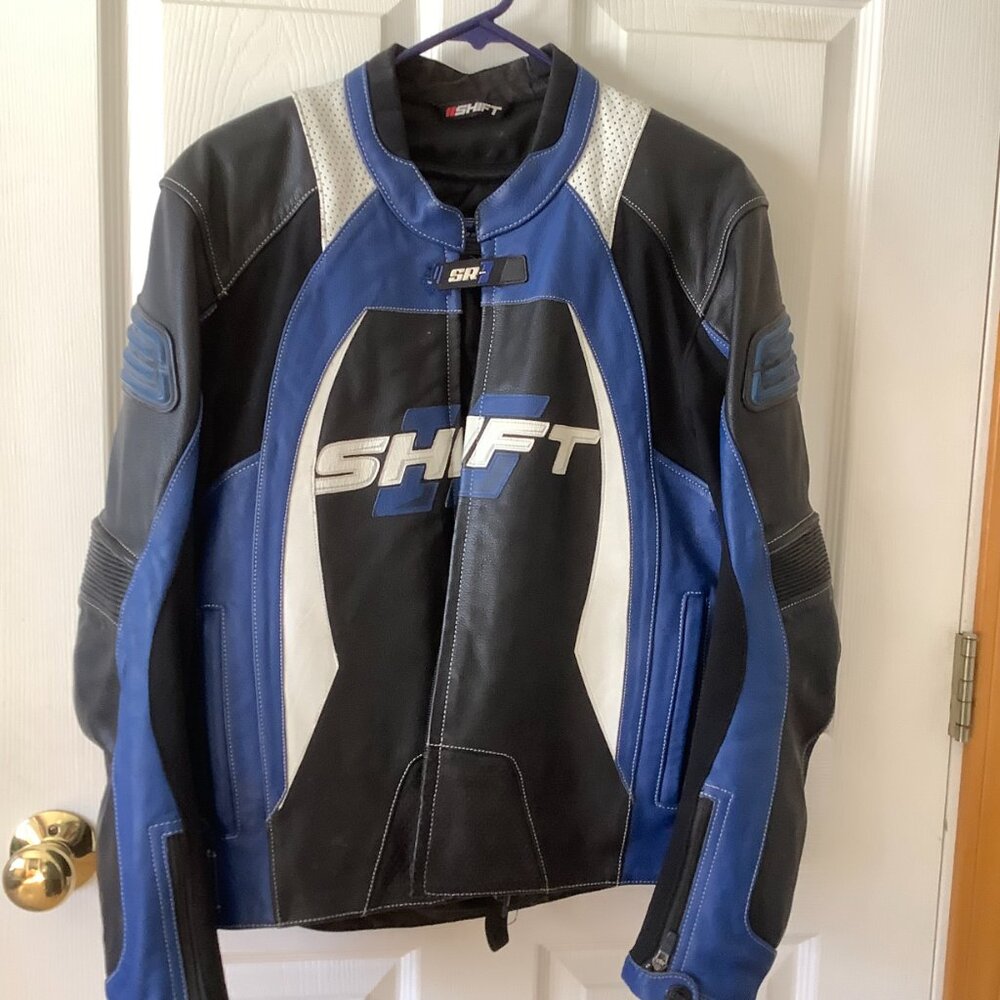 Shift Leather Motorcycle Blue and Black Men's Riding Jacket Medium